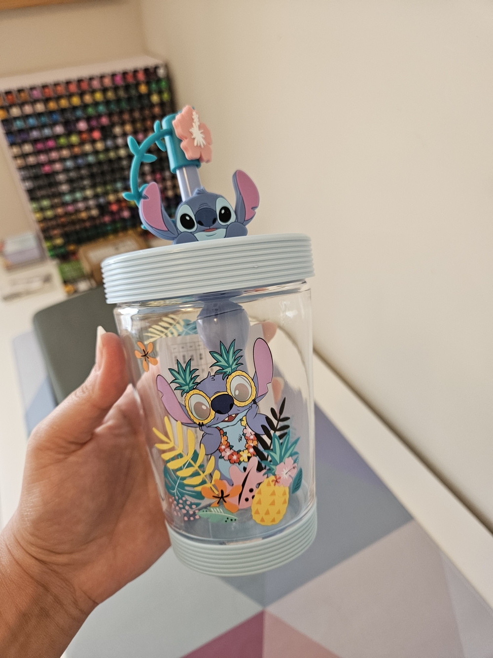 Rare Disney Lilo & Stitch Tropical Kids Tumbler Cup with Straw & Shoulder Strap